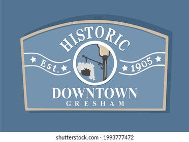 Historic Downtown Gresham on blue background