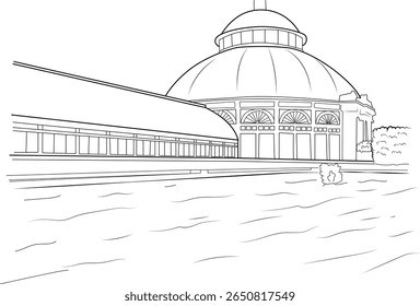Historic Enid A. Haupt Conservatory in New York Botanical Garden, um desenho detalhado para arte e educação.