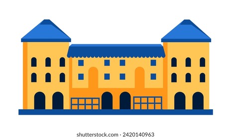 Historic fortress - modern flat design style single isolated image. Neat detailed illustration of sand color building made of stone or brick, country heritage, travel and medieval architecture idea