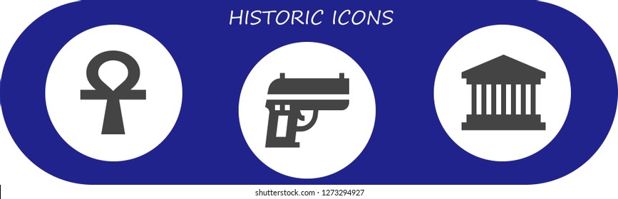  historic icon set. 3 filled historic icons. Simple modern icons about  - Ankh, Gun, Pantheon