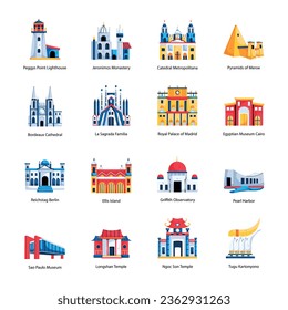 World’s Historic Monuments Flat Icons

