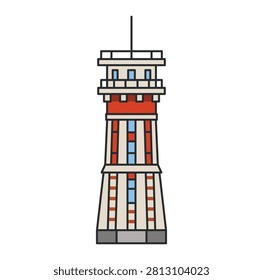 Historic observation tower isolated on white background. Vector illustration. Architectural landmark with observation deck and geometric design.