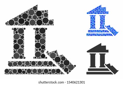 Historic ruins composition of round dots in various sizes and color tones, based on historic ruins icon. Vector round dots are combined into blue illustration.