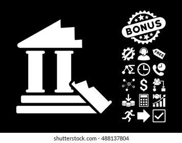 Historic Ruins icon with bonus pictures. Vector illustration style is flat iconic symbols, white color, black background.