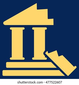 Historic Ruins icon. Vector style is flat iconic symbol, yellow color, blue background.