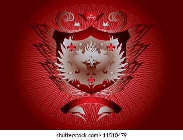 Historic shield type background in red and silver