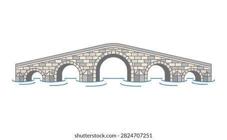 Historic stone arch bridge construction with multiple masonry piers over calm water designed for pedestrian or vehicle passage.