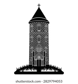 Historic Stone Church Building Icon Symbol for Christian Chapel Architecture
