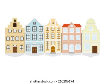 Historic Town House Icon Set. Vector illustration of five historic townhouse icons. Each icon on separate layer, flat design, no gradients.