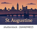 The historic town of St. Augustine, Florida, shines at dusk with its charming cobblestone streets and Spanish architecture, creating a peaceful and historic atmosphere.