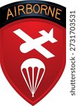 A historic World War II U.S. Army Airborne Command shoulder sleeve insignia approved in 1943. The patch features a red shield with a white parachute and glider, topped by a black “AIRBORNE” tab in orange lettering. It was worn by American paratroopers and glider troops during training before assignment to divisions such as the 82nd and 101st Airborne.