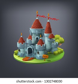 Historical building, castle for medieval city. Vector illustration.