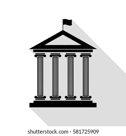 Historical building with flag. Black icon with flat style shadow path.