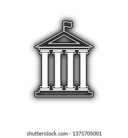 Historical building with flag. Vector. Double contour black icon with soft shadow at white background. Isolated.