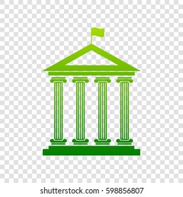 Historical building with flag. Vector. Green gradient icon on transparent background.