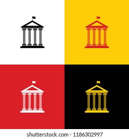 Historical building with flag. Vector. Icons of german flag on corresponding colors as background.
