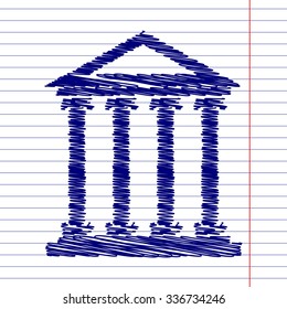 Historical building icon, vector illustration. Flat design style with pen effect 
