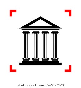 Historical building illustration. Black icon in focus corners on white background. Isolated.