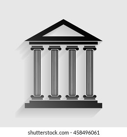 Historical building illustration. Black paper with shadow on gray background.