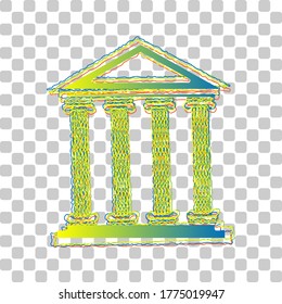 Historical building illustration. Blue to green gradient Icon with Four Roughen Contours on stylish transparent Background. Illustration.