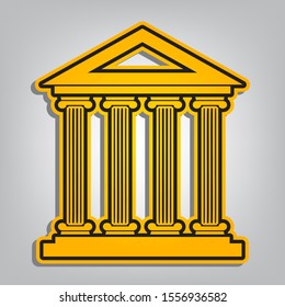 Historical building illustration. Flat orange icon with overlapping linear black icon with gray shadow at whitish background. Illustration.
