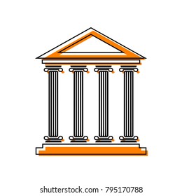 Historical building illustration. Vector. Black line icon with shifted flat orange filled icon on white background. Isolated.