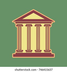 Historical building illustration. Vector. Cordovan icon and mellow apricot halo with light khaki filled space at russian green background.
