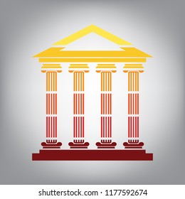 Historical building illustration. Vector. Horizontally sliced icon with colors from sunny gradient in gray background.