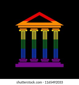 Historical building illustration. Vector. Icon with colors of LGBT flag at black background.