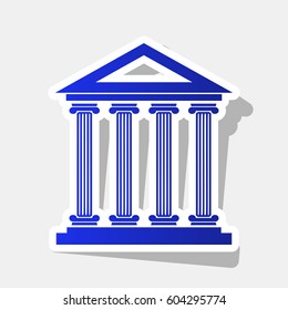 Historical building illustration. Vector. New year bluish icon with outside stroke and gray shadow on light gray background.