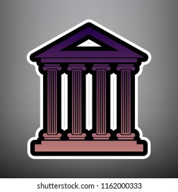 Historical building illustration. Vector. Violet gradient icon with black and white linear edges at gray background.