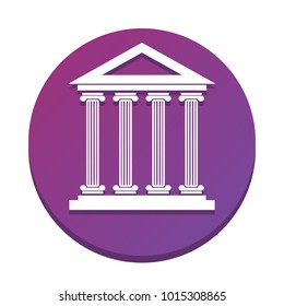 Historical building illustration. Vector. White icon with flat shadow on purpureus circle at white background. Isolated.