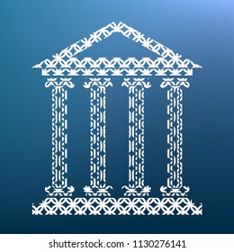 Historical building illustration. Vector. White textured icon at lapis lazuli gradient background.