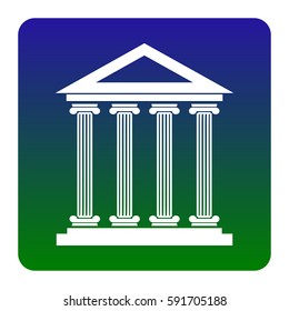 Historical building illustration. Vector. White icon at green-blue gradient square with rounded corners on white background. Isolated.