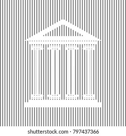 Historical building illustration. Vector. White icon on grayish striped background. Optical illusion.