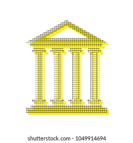 Historical building illustration. Vector. Yellow icon with square pattern duplicate at white background. Isolated.