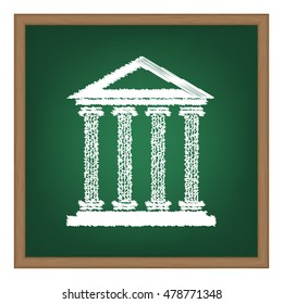 Historical building illustration. White chalk effect on green school board.