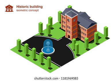 Historical building isometric vector illustration.