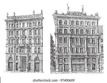 Historical buildings - Vienna (Austria) / Vintage illustration from Meyers Konversations-Lexikon 1897