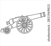 Historical cannon artwork with spoked wheels and barrel
