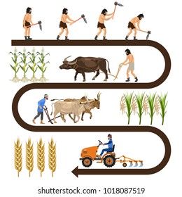 Historical chronology of agriculture. Collection of vector illustrations for infographics