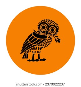 Historical circle badge Ancient flag of Athens polis vector silhouette illustration isolated on background. City state symbol in ancient Greece. Button roundel Owl of Athena, patron of Athens.