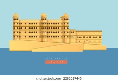 Palacio Histórico de la Ciudad - Un monumento de Udaipur - Ilustración como archivo EPS 10  