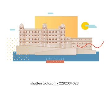 Historical City Palace - A Landmark of Udaipur - Illustration  as EPS 10 File  