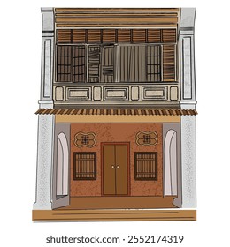 historical colonial style double storey terrace houses in phuket