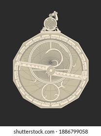 Historical computing mechanism of astronomers and navigators. Vintage decorative tool.