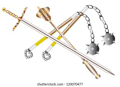 Historical cool weapons sword, mace, decorated for the commander, for ordinary soldiers - Kman, flail