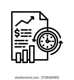 Ilustración vectorial de línea de icono de análisis de datos históricos