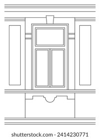 Historical Decorative Window, Europe around 1900, Architectural Drawing. Drawing of a historical window, line art, detailed and true to scale. Customizable and scalable drawing, technical drawing.