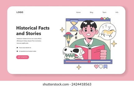 Historical Facts and Stories concept. Discovering the past through engaging visuals of artifacts and timelines. Educational journey in history. Flat vector illustration.